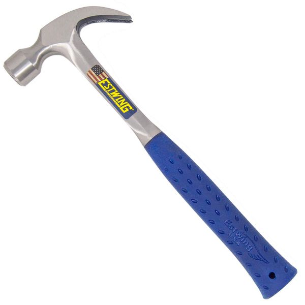 Estwing Framing Hammer - 22 oz Curved Claw with Milled Face & Shock Reduction Grip - E3-22CMR, Silver