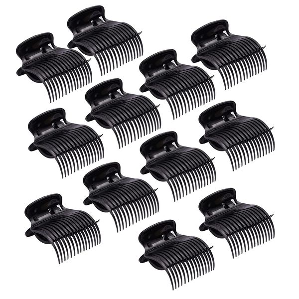 LATRAT Hot Roller Clips, 12 Pieces, Plastic, Hair Curler Clips, Replacement for Women and Girls, Heat Resistant, Fits Most Curlers, Black