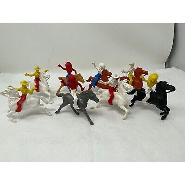 VINTAGE LIDO 3" COWBOYS & INDIANS WITH HORSES PLASTIC TOY PLAYSET 16 PCS