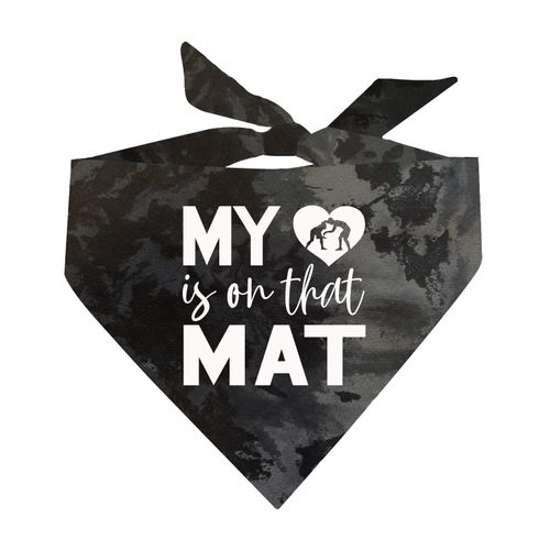 My Heart is On That Mat Wrestling Dog Bandana (1047 Black Scrunch, One Size)
