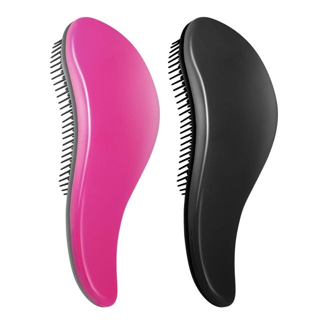 2 Stück Haarbürste Haarglättungskamm, Haarglättungsbürste Entwirrbürste Detangler Anti Ziep Bürste Hair Brush, schmerzloser und verwicklungsfreier Kopfkamm, für Erwachsene und Kinder Rosa und Schwarz