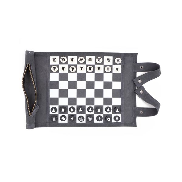 Sondergut - Chess/Checkers Roll-Up Travel Set Leather