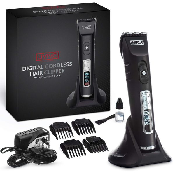 LIVIVO Digital Hair Clipper and Beard Trimmer Wireless Grooming Set with Extra Sharp Long Lasting Blades and Multiple Trimmer Attachments