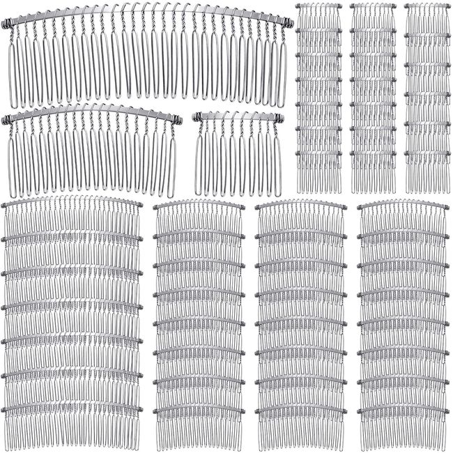 Retrowavy 100 Pcs Hair Combs for Women Metal Bridal Hair Comb Clips Decorative Bridal Wedding Veil Comb Crafting DIY Wire Hair Side Combs Bun Holder Hair Accessories, 10, 20, 30 Teeth