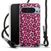 DeinDesign Carry Case Compatible with Google Pixel 9 Pro, Case with Strap, Mobile Phone Chain for Hanging, Black Leopard Pattern, Animal Print