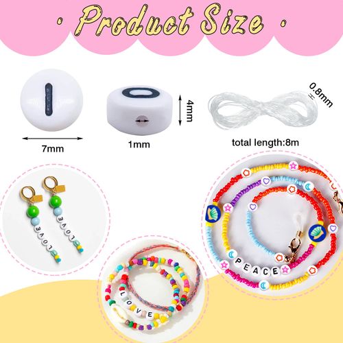 TOAOB 1000pcs White Letter Beads 4x7mm Round Acrylic Alphabet Beads with Elastic String for DIY Jewelry Making Friendship Bracelets Necklaces Key Chain