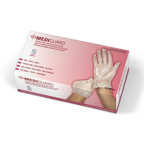 Medline MediGuard Vinyl Exam Gloves, 150 Count, Small, Powder Free, Disposable, Not Made with Natural Rubber Latex, All-purpose Medical Tasks