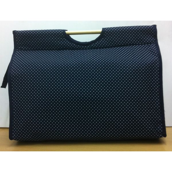 Pretty Navy Blue with White Polka Dot Pattern 43cm Approx Length, 32cm Approx Height, Large Knitting Bag