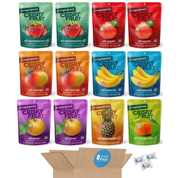 Crispy Green Freeze Dried Fruit Crisps Snack Peak Variety Gift Box – Apple, Asian Pear, Banana, Mango, Tangerine, Pineapple and Strawberry