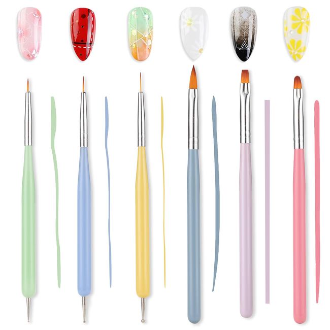 Nail Brushes Set of 6 Nail Brushes for Gel Nail Builder Glue Brush Nail Art Line Brush Nail Dot Pen Dot Pen Liner Brush