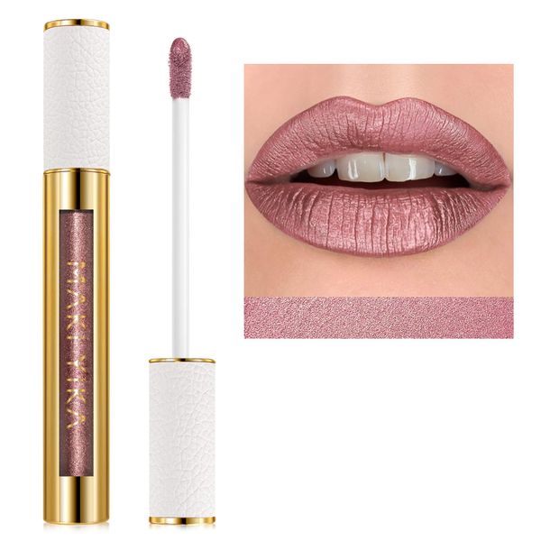 MAKI YIKA Metallic Pink Lipstick for Women Nude Pink Lipsticks Long Lasting, High Shine Glitter Lipstick No Smudge No Transfer Full-Coverage Liquid Lip Gloss (BR010 Sweet Sugar)