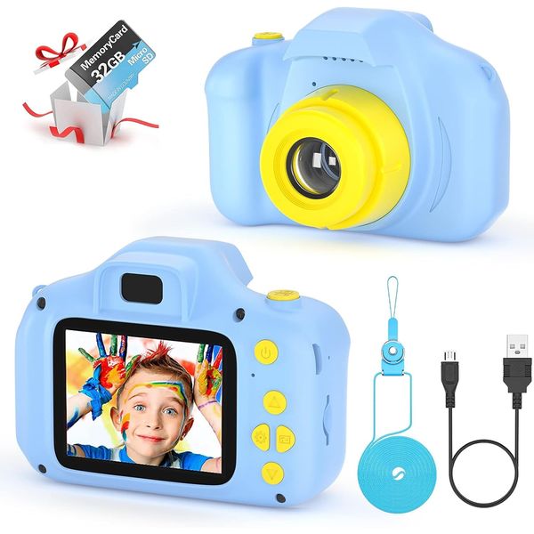 Kids Camera for Boys and Girls, Digital Camera for Kids Age 3-12, Selfie Camera Time-Lapse Video Record with 32GB SD Card Christmas Birthday Gifts Toys Camera for 3 4 5 6 7 8 Year Old Boy - Blue