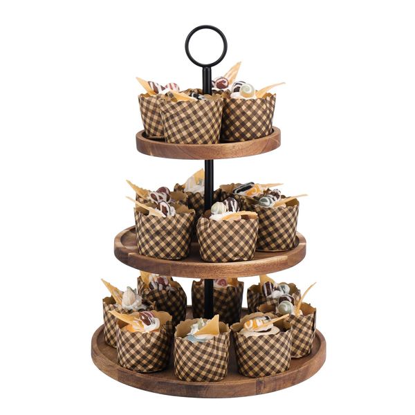 3 Tier Cupcake Stand, Wood Tiered Serving Tray Cupcake Tower, Serving Stand Display Dessert Cookie Candy Buffet Holder for Home Tea Party, Wedding, Farmhouse Decor, Tea Party Decor, Kitchen Decor