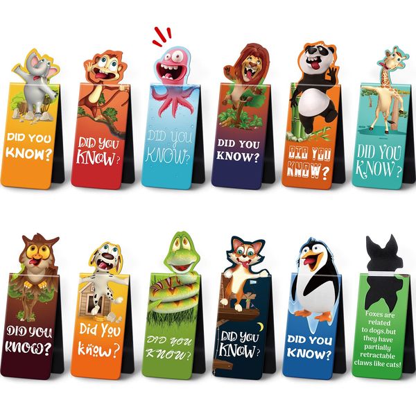 12 Pieces Magnetic Bookmarks Cute Animal Magnet Page Markers Page Clips Bookmark Funny Animal Magnetic Bookmarks Magnet Page Marker Clips for Students Teacher Reading Party Favor (Animal Style)