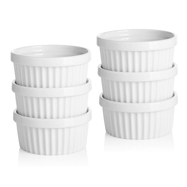 Sweese Porcelain Mini Souffle Dishes, Ramekins - 2.5 Ounce for Souffle, Creme Brulee and Dipping Sauces - Set of 6, White