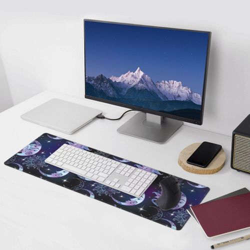 Fenmshairy Sun Moon and Stars Large Mouse Pad, Non-Slip Rubber Base Gaming Desk Mouse Pad, Keyboard Mousepad with Stitched Edges for Home Office Laptop Computer 31.5 X 11.8 Inches