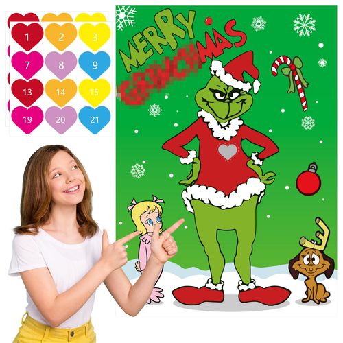 AINECON Pin the Heart on the Christmas Game Christmas Party Game for Kids Outdoors Indoors for Christmas Party Decorations.