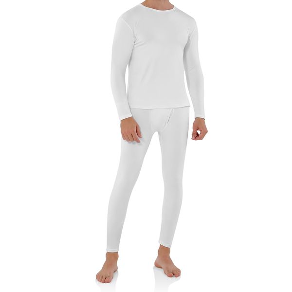 WEERTI Thermal Underwear for Men Long Johns with Fleece Lined, Base Layer Men Cold Weather Top Bottom White