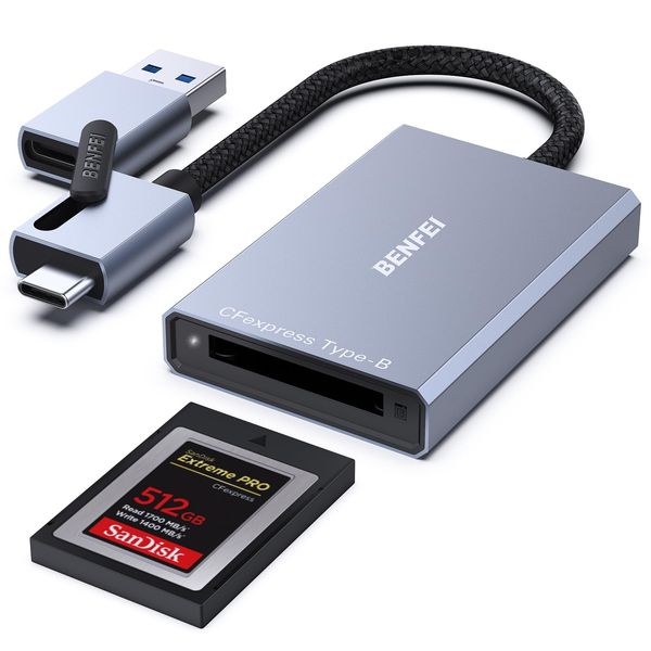 BENFEI CFexpress Type B Card Reader with USB 3.2 (Gen 2) 10Gbps, USB-C&USB-A 2-in-1 Type B CFexpress Adapter, Compatible with Windows/Mac/Linux/Android