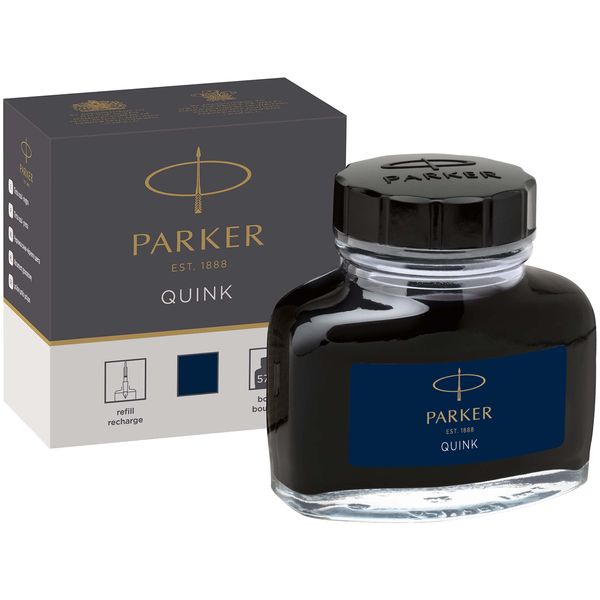 Parker Fountain Pen Ink Bottle | Blue-Black QUINK Ink | 57 ml Fountain Pen Refill