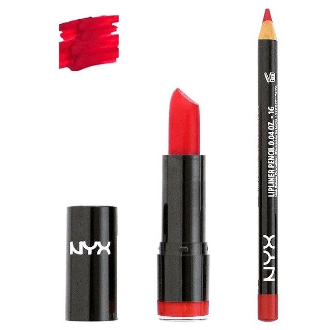 NYX Round Lipstick Eros 536 and Slim Lip Liner 817 set Hot Red