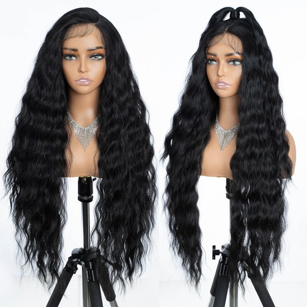 Joedir Black Lace Front Perücke 13X4 Lace Frontal Perücke mit Baby Hair Long Wavy Free Part Perücke High Temperature Synthetic Perücken für Frauen 76 CM