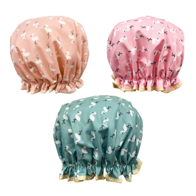 Shower Cap Double Layers Waterproof Shower Cap Reusable Washable Bath Caps with Elastic Band for All Hair Lengths for Women Girls（3 Pcs）