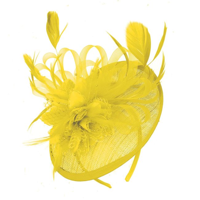 Caprilite Yellow Sinamay Disc Saucer Fascinator Hat for Women Weddings Headband