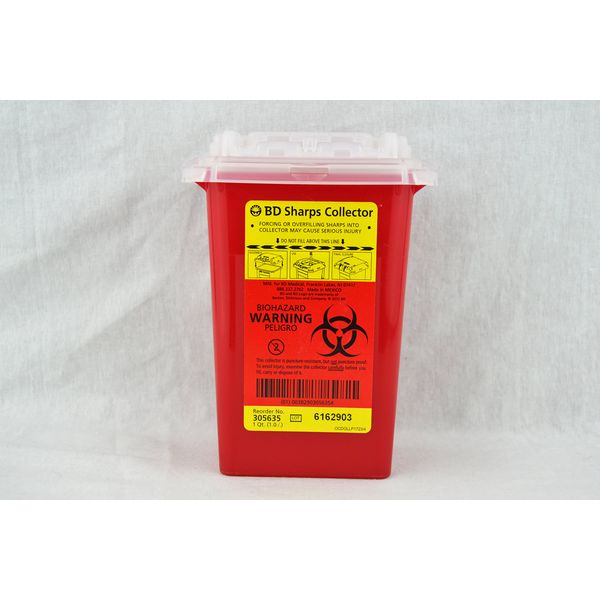 BD Biosciences 305635 Phlebotomy Sharps Collector with Needle Ports, 1 qt. Capacity, Red