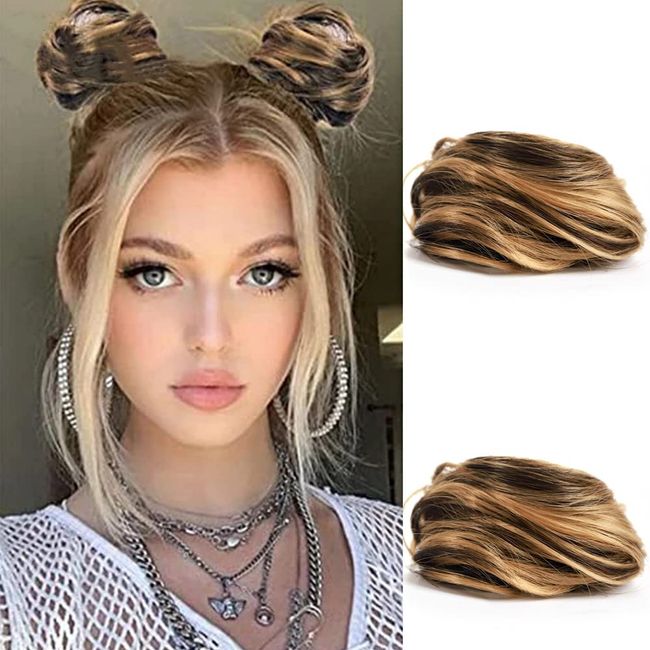 2PCS Cat Ears Hair Donut Chignon Claw Clip in Messy Hair Bun Mini Claw Clip in Updo Bun Extensions Wig Accessory Ponytail Hairpieces for Women and Girls (106)