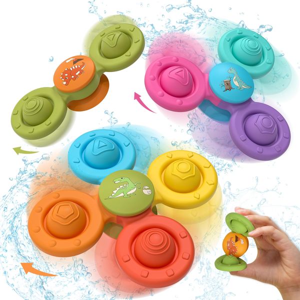 Lehoo Castle Suction Cup Spinner Toys, All Silicone Bath Toys, Baby Sensory Toys, Fidget Spinner Toys with Suction 3 Pcs, Baby Travel Toys for Toddler 1-3