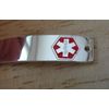 Sterling Silver 6g Engravable Rectangular 42x9mm Red Medical Alert ID Link Charm