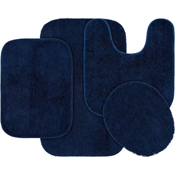 Garland Rug Traditional Nylon Washable Navy 4 Piece Set - Lid, Contour, 2 Bath R