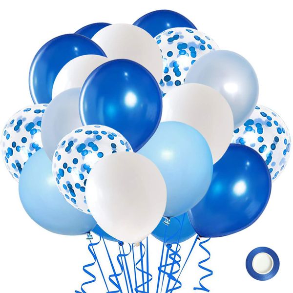 Balloons Confetti 50 Pack 12" with Ribbon for Party Birthday Wedding Birthday Celebration Confession Surprise Decoration Blue