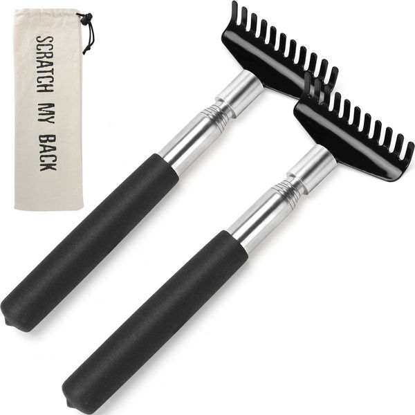 Flanker-L 2 Pack Oversized Portable Extendable Back Scratcher, Upgraded Metal Stainless Steel Telescoping Back Scratcher Tool with Canvas Carrying Bag