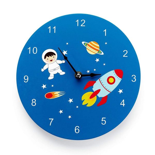 Mousehouse Gifts Kids Working Wooden Wall Clock in a Space, Spaceman, Rocket Theme (Space)