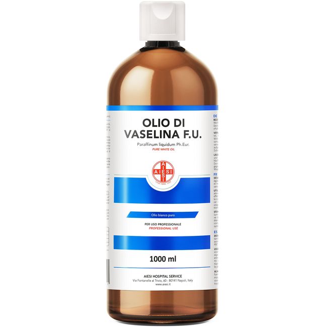 AIESI® Vaselineöl Süß Ph.Eur. 100% rein (1 Liter Flasche), Für pharmazeutische, lebensmittel, kosmetische, dermatologische und industrielle verwendung, Made in Italy