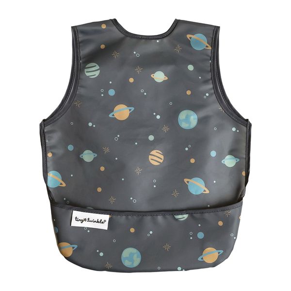 Tiny Twinkle Mess Proof Baby Bib - Waterproof Baby Apron - Machine Washable - PVC, BPA, & Phthalate Free - Great Travel Bib for Baby Eating - Baby Food Bibs (Space, Large 2-4 Years)