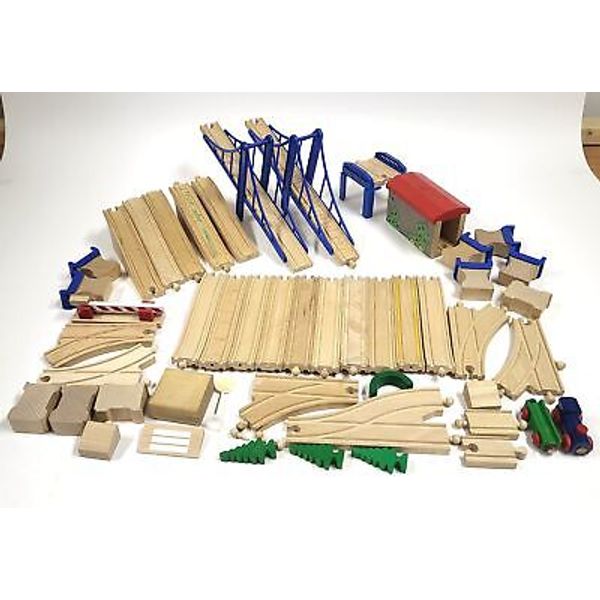 Vintage Wooden Train Set Trains and Tracks for Brio Thomas Eichhorn Lot AX076