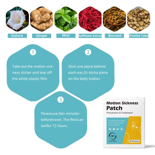 20 seasickness patches, travel sickness patches for cars and boats, cruises and air travel, relieves nausea, dizziness and vomiting in seasickness, works quickly and without side effects