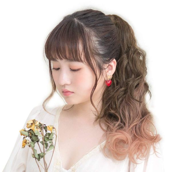 Brightlele cy73xx-S-BE Wig, Gradient, Ponytail, Long, Two-Tone Wave, Wig, One-Touch Extension