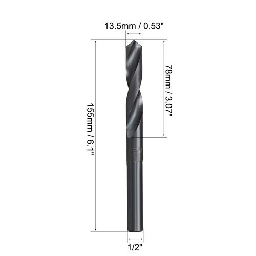 sourcing map Reduced Shank Drill Bit 13.5mm High Speed Steel HSS 6542 Black Oxide with 1/2 Inch Straight Shank