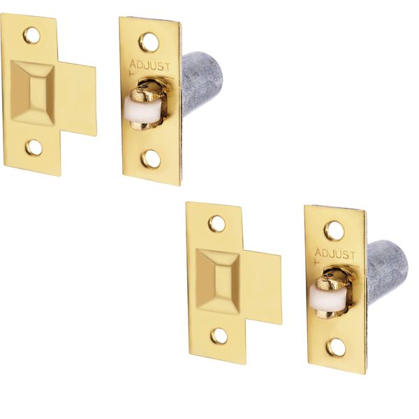 Pack of 2 Adjustable Roller Catch Spring Loaded Latch Lock for Internal Doors | Brass Plated