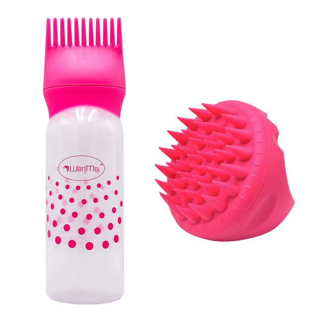 TFHAllOSTYLE Root Comb Applicator Bottle with Scalp Massager Shampoo Brush and Scalp Treatment Tool, Oil Applicator Bottle For Hair (Pink)