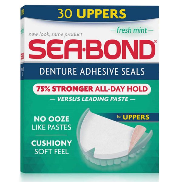 SEA-BOND Denture Adhesive Seals Uppers Fresh Mint, 30 Each (Pack of 3)