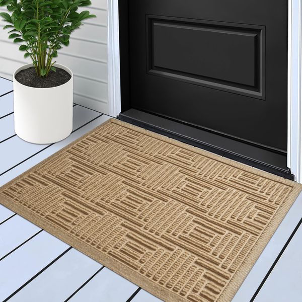 HIYARD Sturdy Front Door Mat, Absorbent Resist Dirt Welcome Door Mat Indoor Outdoor Entrance, Non Slip Entry Mat, Fade Resistant, Low Profile Doormat for Entryway, 29×17, Beige