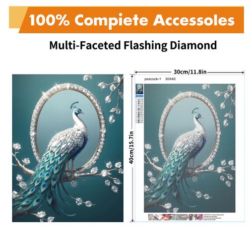 Yeadiffy Diamond Art Painting Kits for Adults Diamond Art Kits for Adults Beginners,5D Translucent Gems Diamond Painting,DIY Full Drill Diamond Gem Art and Crafts 12x16inch (Peacock)