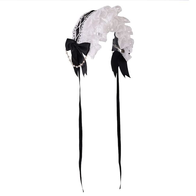 Girls Lolita Maid Cosplay Headband Lace Flower Headwear (Black)