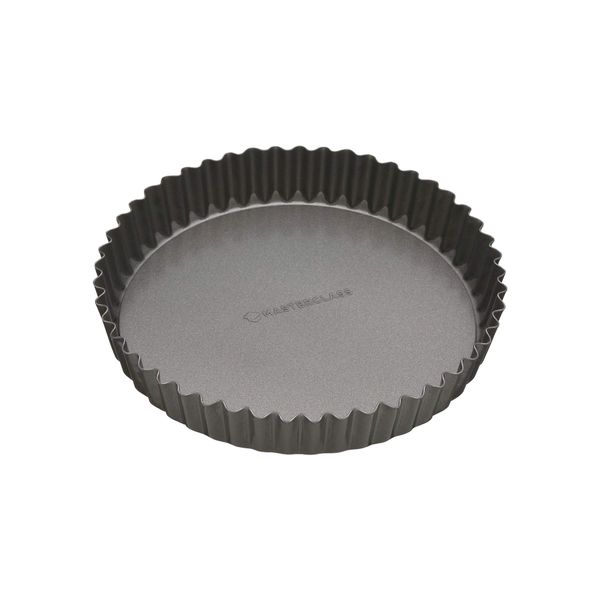 MasterClass KCMCHB39 20 cm Loose Bottomed Tart Tin with PFOA Non Stick, Robust 1 mm Thick Carbon Steel, 8 Inch Fluted Round Quiche Pan, Grey