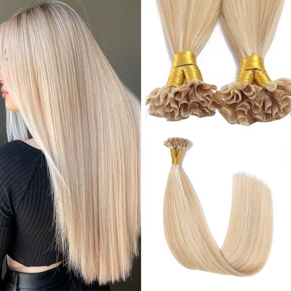 Sindra Keratin Echthaar Extensions Karamellblond bis Blonde Extensions Echthaar Bondings 50cm U Tip Extensions Echthaar 50g 50 Stränge Haarverlängerung Echthaar U27P613-20 Zoll